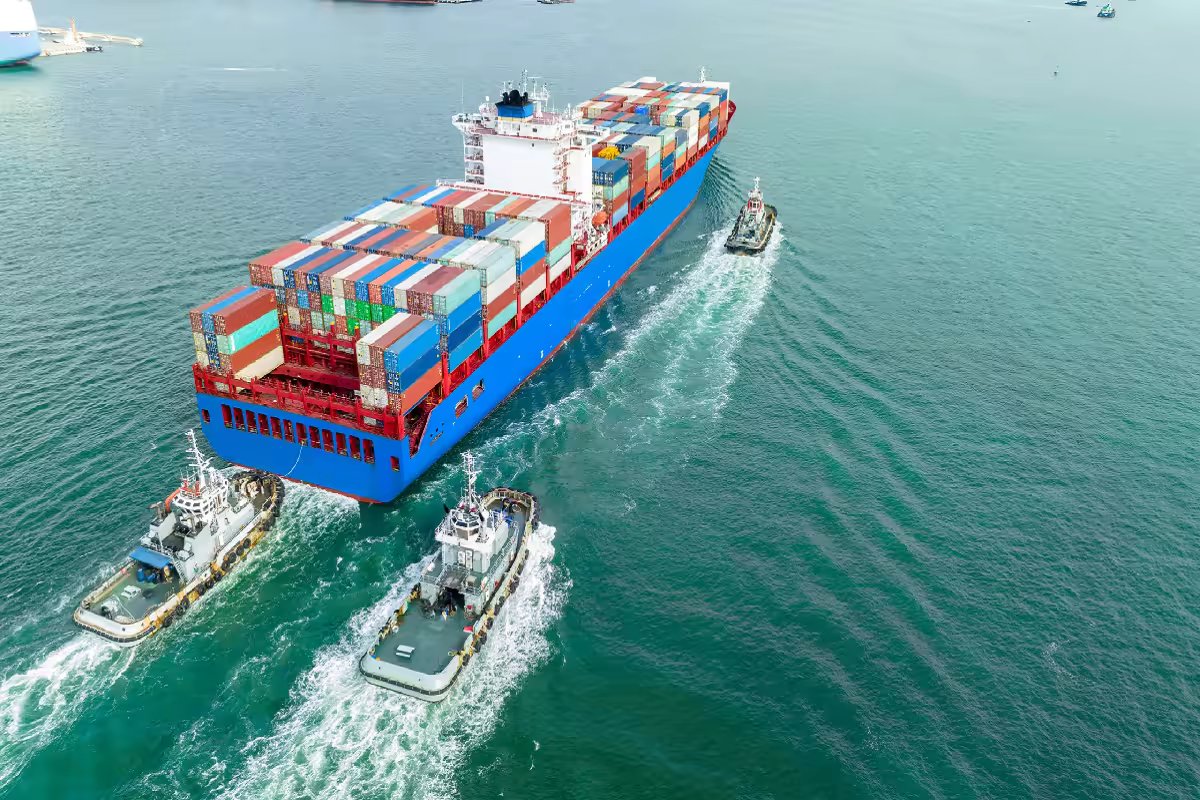 Industrial cargo containers stacked at a bustling international seaport terminal during cross-border agricultural export operations.