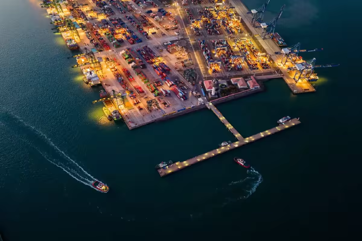 Container ship navigating open ocean trade routes